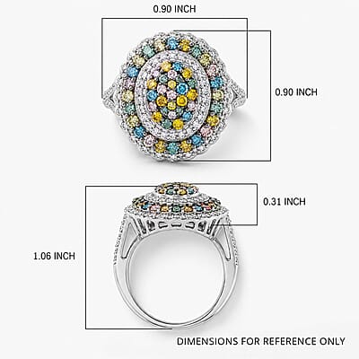 Luxuriant Lab Grown Multi Diamond (IR) (SI) 2.00 ctw Kaleidoscope Ring in Rhodium Over Sterling Silver (Size 10.0)