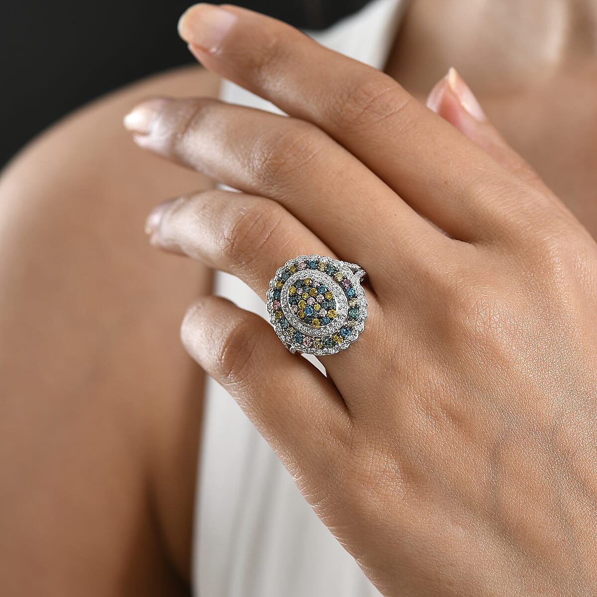 Luxuriant Lab Grown Multi Diamond (IR) (SI) 2.00 ctw Kaleidoscope Ring in Rhodium Over Sterling Silver (Size 6.0) image number 2