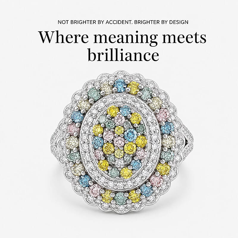 Luxuriant Lab Grown Multi Diamond (IR) (SI) 2.00 ctw Kaleidoscope Ring in Rhodium Over Sterling Silver (Size 6.0)