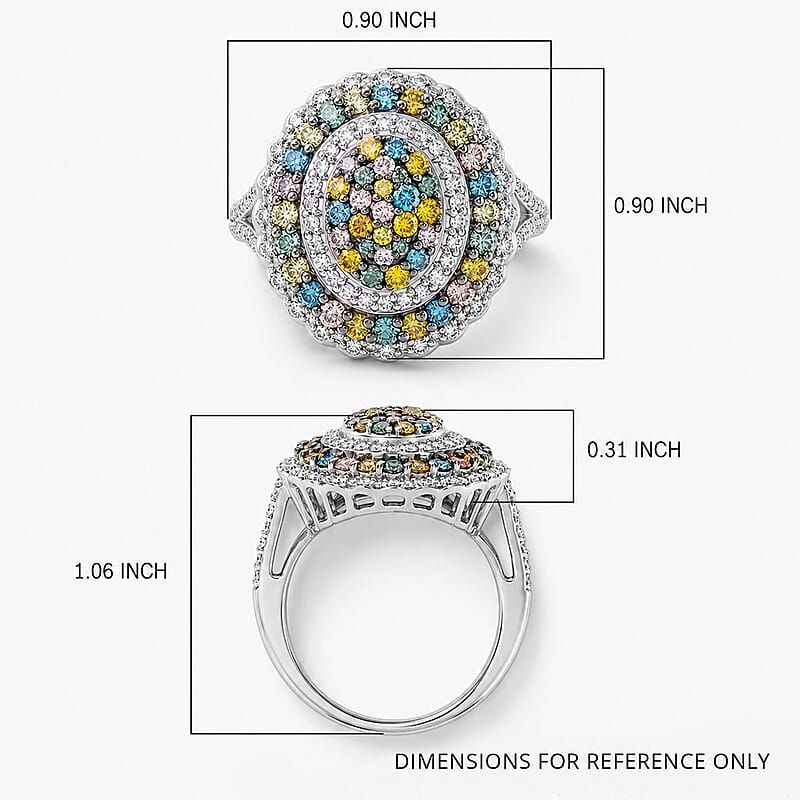 Luxuriant Lab Grown Multi Diamond (IR) (SI) 2.00 ctw Kaleidoscope Ring in Rhodium Over Sterling Silver (Size 6.0)