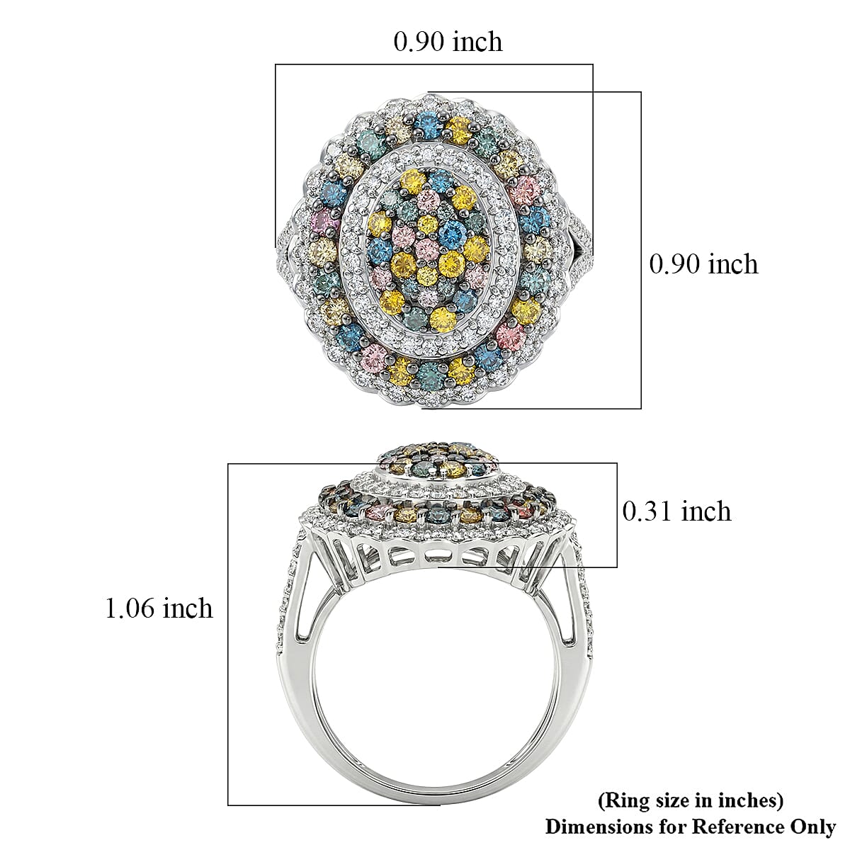 Luxuriant Lab Grown Multi Diamond (IR) (SI) 2.00 ctw Kaleidoscope Ring in Rhodium Over Sterling Silver (Size 7.0) image number 5