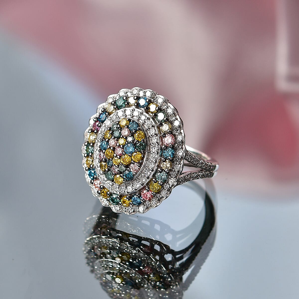 Luxuriant Lab Grown Multi Diamond (IR) (SI) 2.00 ctw Kaleidoscope Ring in Rhodium Over Sterling Silver (Size 8.0) image number 1