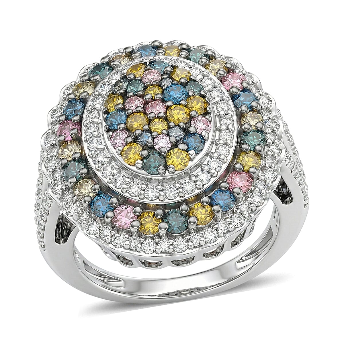 Luxuriant Lab Grown Multi Diamond (IR) (SI) Ring in Rhodium Over Sterling Silver (Size 10.0) 2.00 ctw