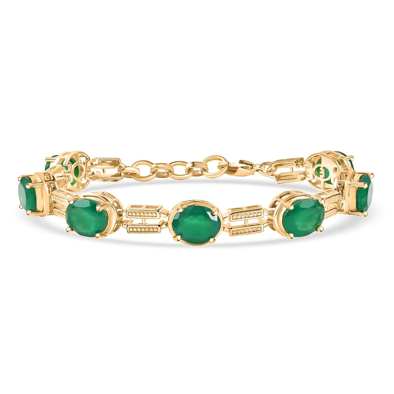 EverTrue Verde Onyx 17.00 ctw Paperclip Link Bracelet in 18K Yellow Gold Plated (7.25 In)