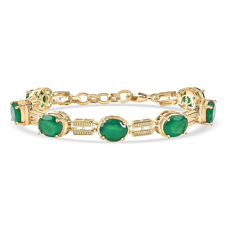 EverTrue Verde Onyx 17.00 ctw Paperclip Link Bracelet in 18K Yellow Gold Plated (7.25 In)