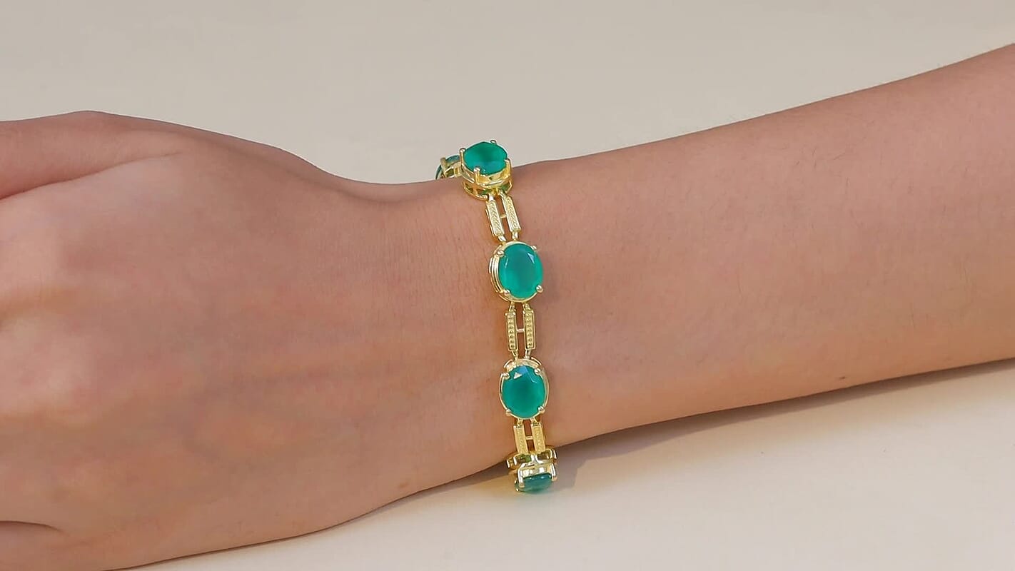 EverTrue Verde Onyx 17.00 ctw Paperclip Link Bracelet in 18K Yellow Gold Plated (7.25 In)