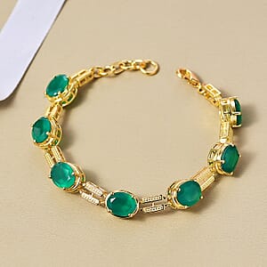 EverTrue Verde Onyx 17.00 ctw Paperclip Link Bracelet in 18K Yellow Gold Plated (7.25 In)
