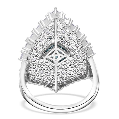 D'Joy Asscher Cut Premium Cambodian Blue Zircon and Moissanite 4.00 ctw Royal Lattice Ring in Rhodium Over Sterling Silver (Size 6.0)