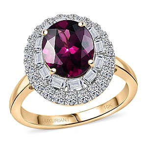 Certified & Appraised AAA Radiant Ember Garnet and Luxuriant Lab Grown Diamond G-H SI 3.63 ctw Ring in 10K Yellow Gold (Size 10.0)
