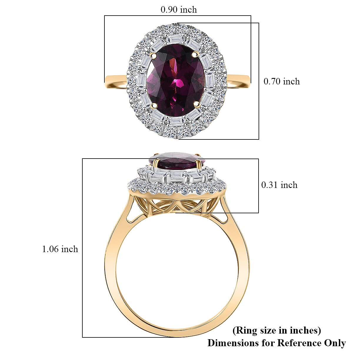 Certified & Appraised AAA Radiant Ember Garnet and Luxuriant Lab Grown Diamond G-H SI 3.63 ctw Ring in 10K Yellow Gold (Size 10.0) image number 5