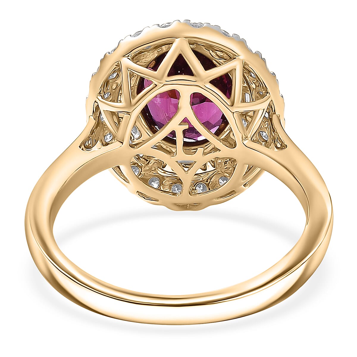 Certified & Appraised AAA Radiant Ember Garnet and Luxuriant Lab Grown Diamond G-H SI 3.63 ctw Ring in 10K Yellow Gold (Size 7.0) image number 4