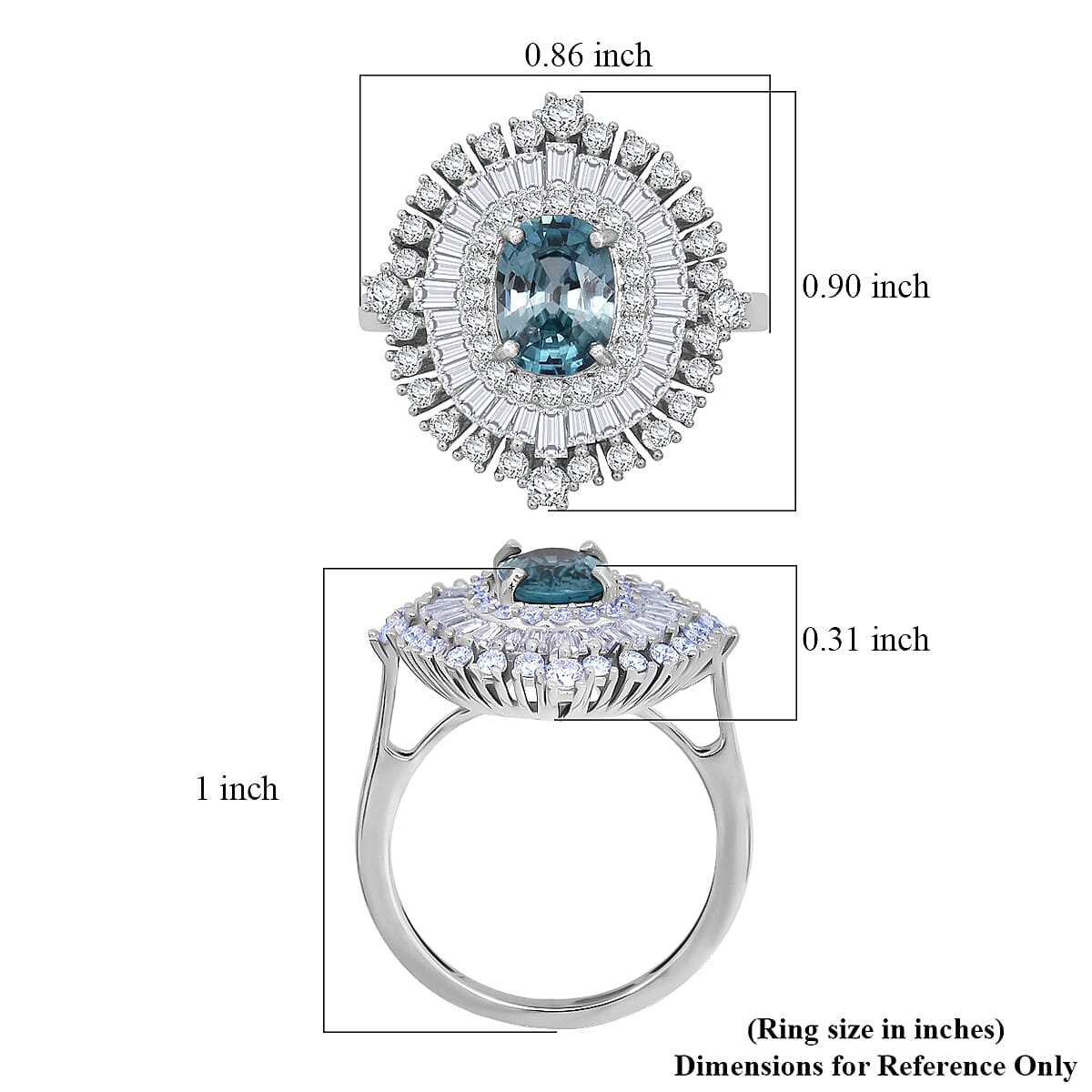 D'Joy Premium Cambodian Blue Zircon and Moissanite 3.50 ctw Regal Halo Ring in Rhodium Over Sterling Silver (Size 8.0) image number 5