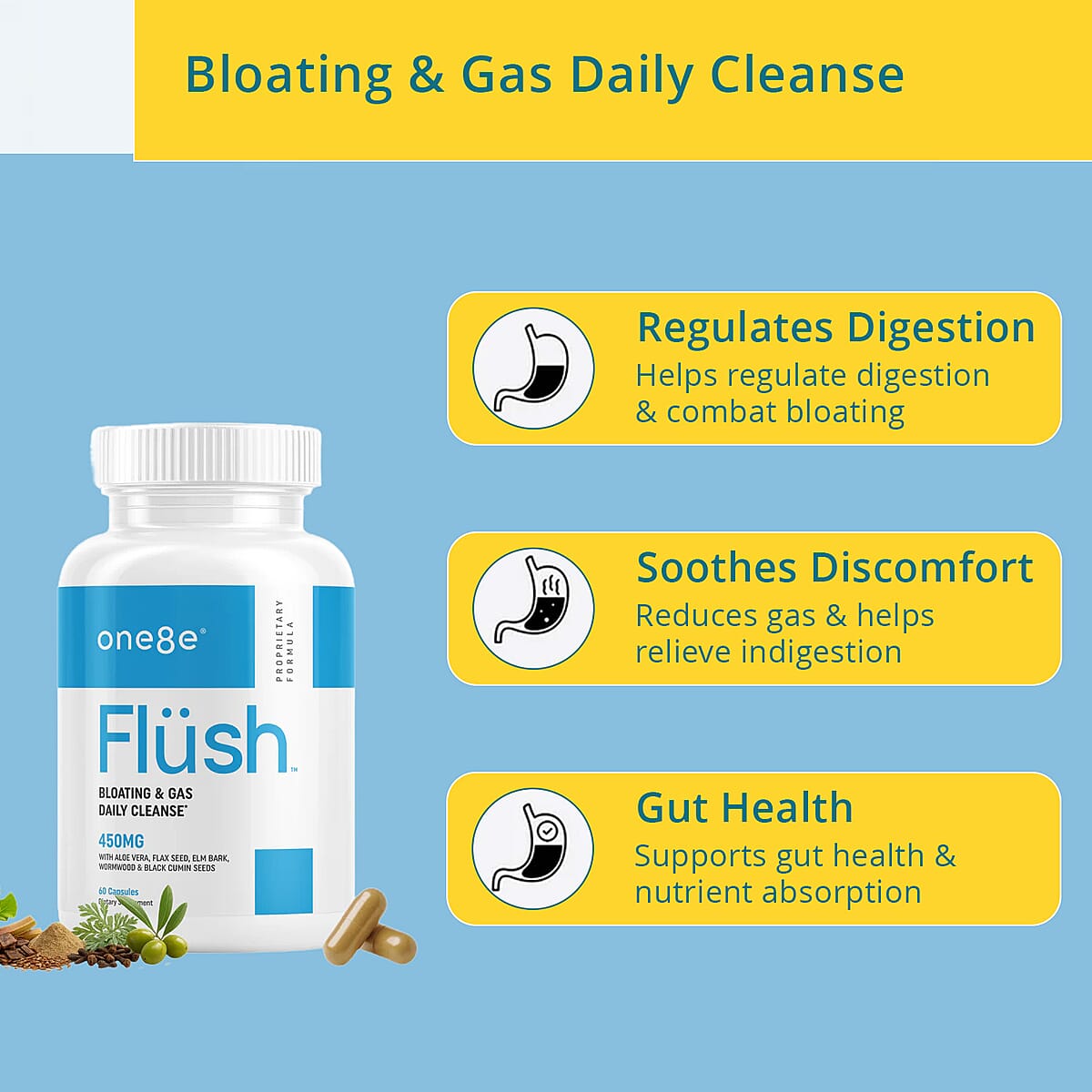 TLV One8e Flush Bloating & Gas Daily Cleanse Supplement (60 Capsules) Made in US image number 2