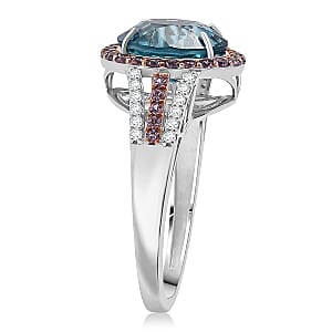 Luxoro AAA Cambodian Blue Zircon, Pink Sapphire and G-H SI Diamond 6.15 ctw Blue Rose Ring in 10K White Gold (Size 6.0)