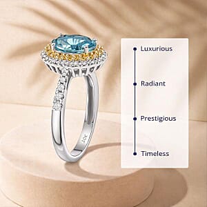 Luxoro AAA Cambodian Blue Zircon, Pink Sapphire and G-H SI Diamond 6.15 ctw Blue Rose Ring in 10K White Gold (Size 7.0)