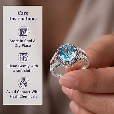Luxoro AAA Cambodian Blue Zircon, Pink Sapphire and G-H SI Diamond 6.15 ctw Blue Rose Ring in 10K White Gold (Size 7.0)