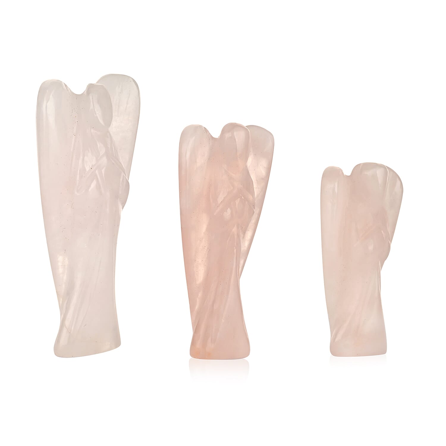 Livmore Handcraved Set Of 3 Rose Quartz Gemstone Angel (3, 2.5 and 2 Inch)
