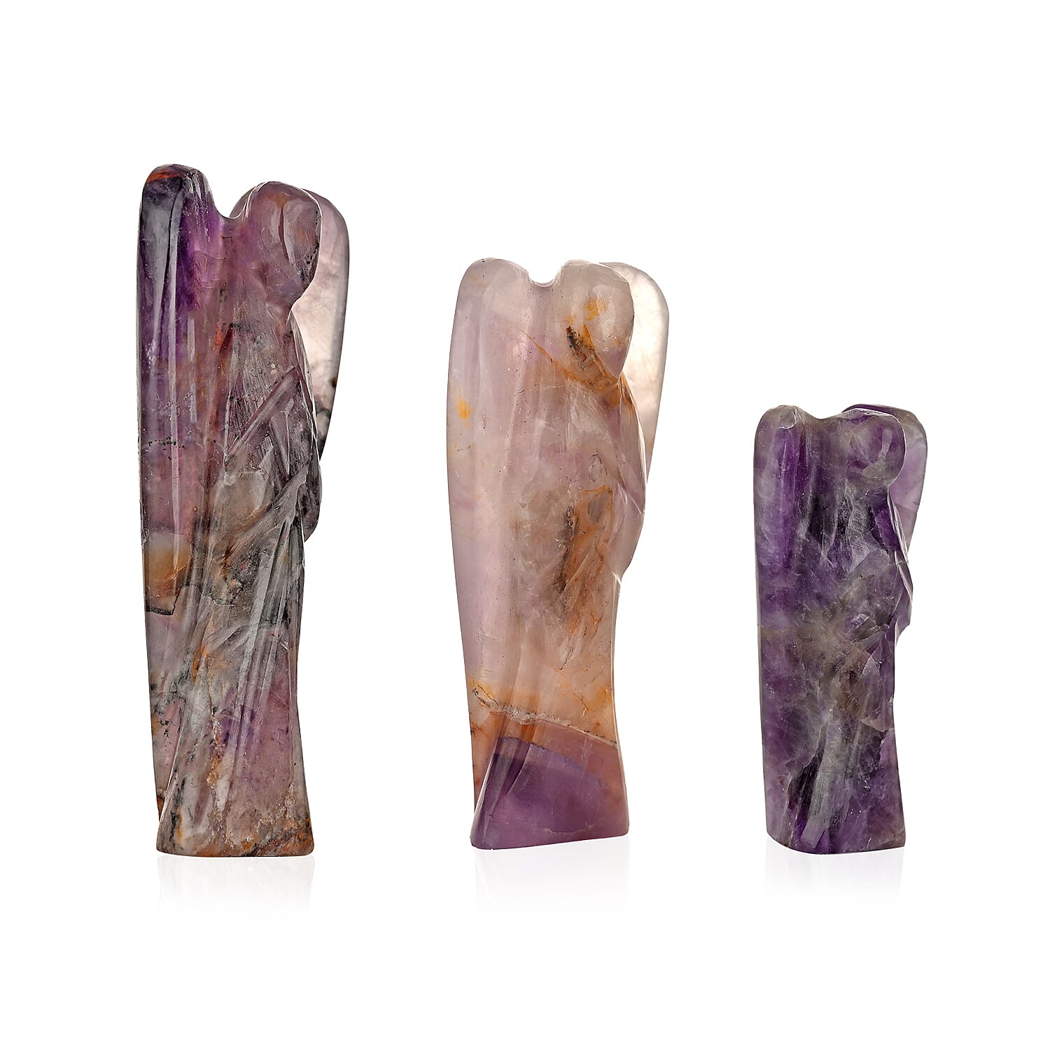 Livmore Handcraved Set Of 3 Amethyst Gemstone Angel (3, 2.5 and 2 Inch)