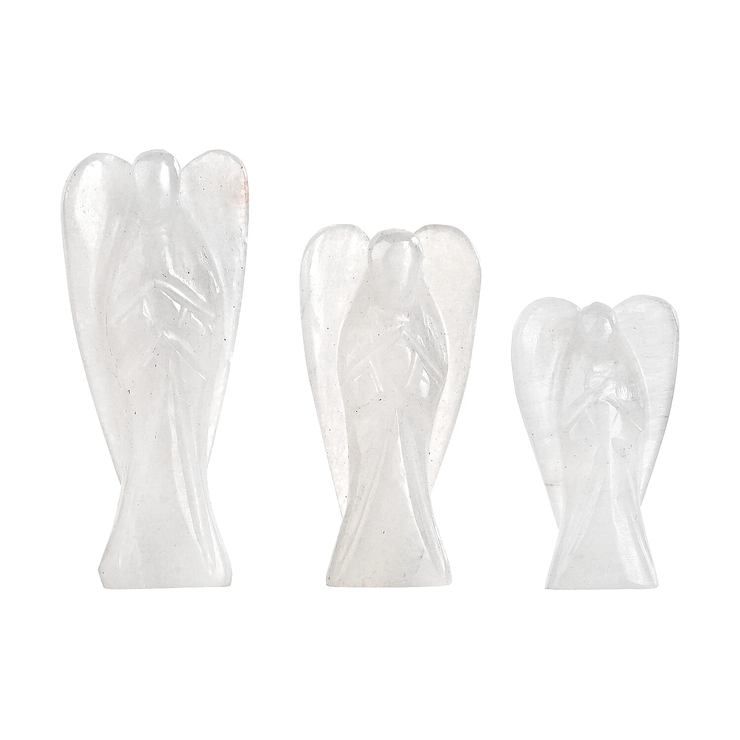 Livmore Handcraved Set Of 3 Clear Quartz Gemstone Angel (3, 2.5 and 2 Inch)