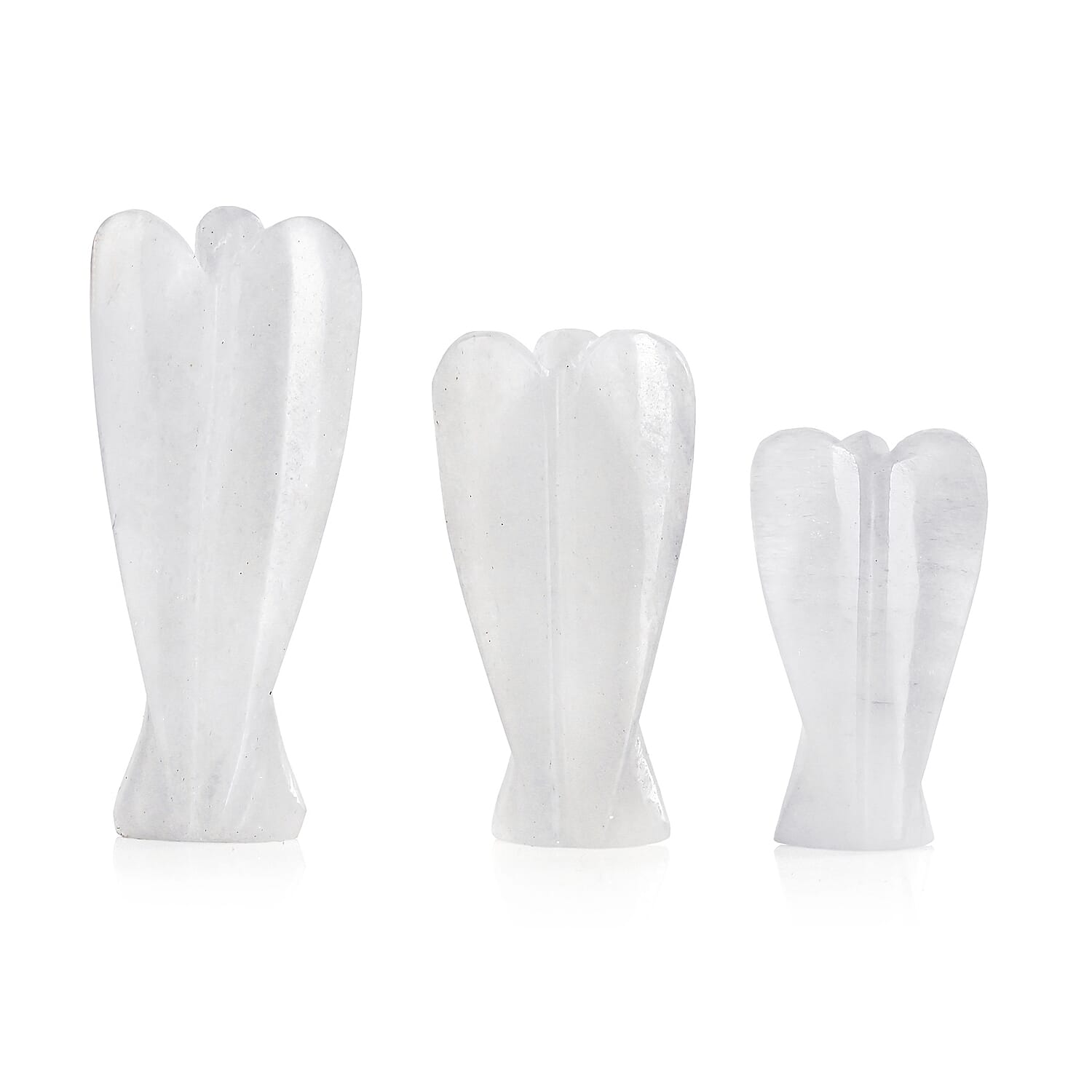 Livmore Handcraved Set Of 3 Clear Quartz Gemstone Angel (3, 2.5 and 2 Inch)