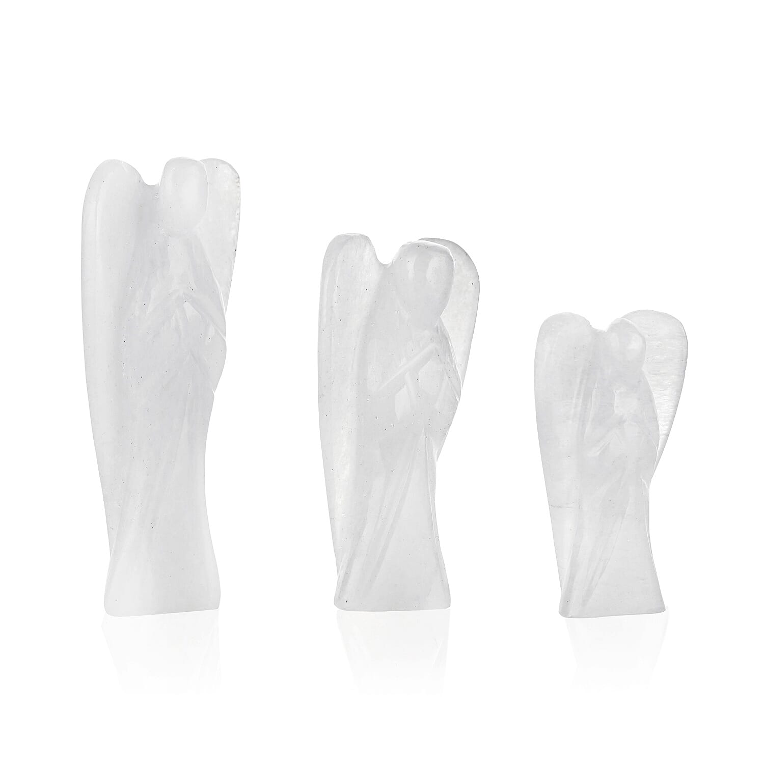 Livmore Handcraved Set Of 3 Clear Quartz Gemstone Angel (3, 2.5 and 2 Inch)
