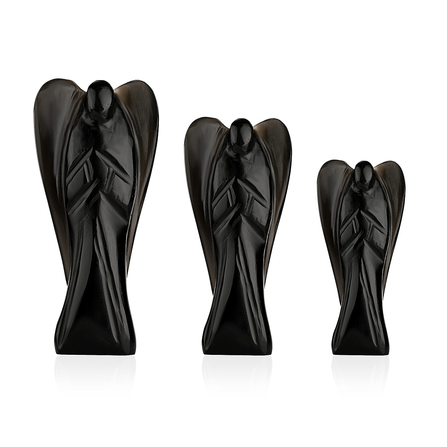 Livmore Handcraved Set Of 3 Black Obsidian Gemstone Angel (3, 2.5 and 2 Inch)