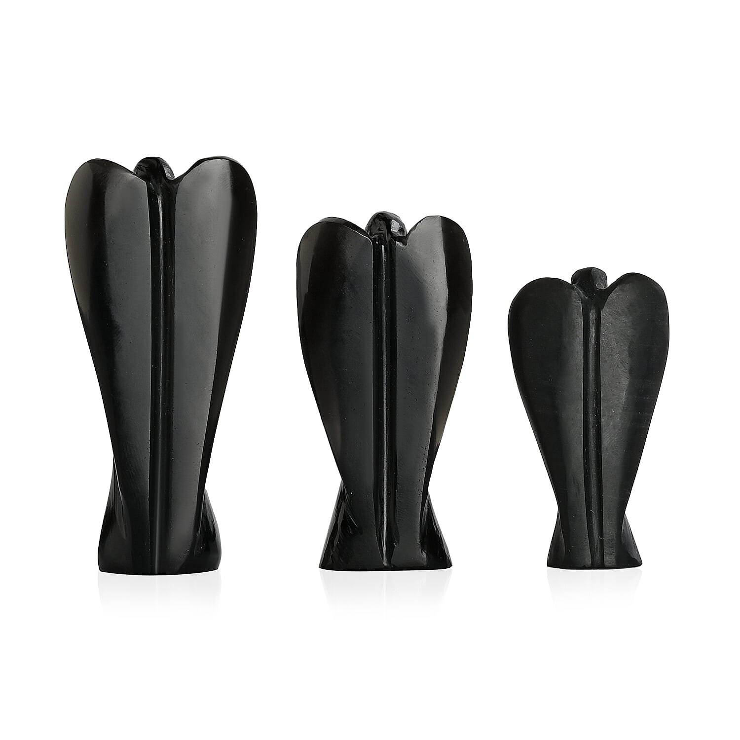 Livmore Handcraved Set Of 3 Black Obsidian Gemstone Angel (3, 2.5 and 2 Inch)