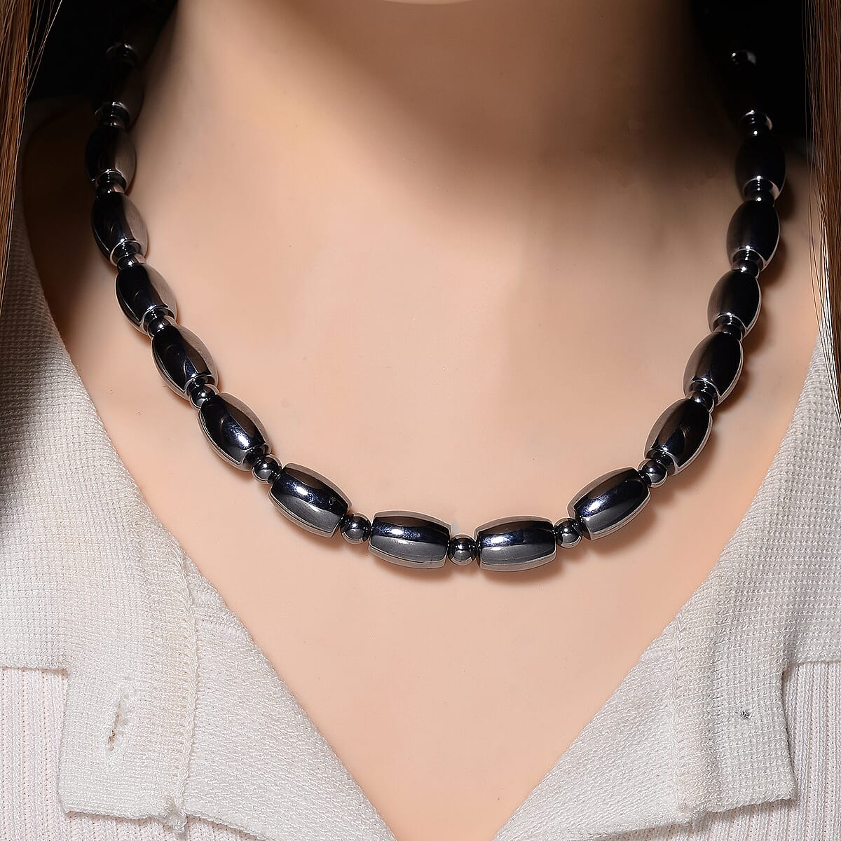 Terahertz 250.00 ctw Barrel Beaded Necklace in Stainless Steel 18 Inches image number 2