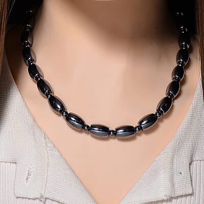 Terahertz 250.00 ctw Barrel Beaded Necklace in Stainless Steel 18 Inches