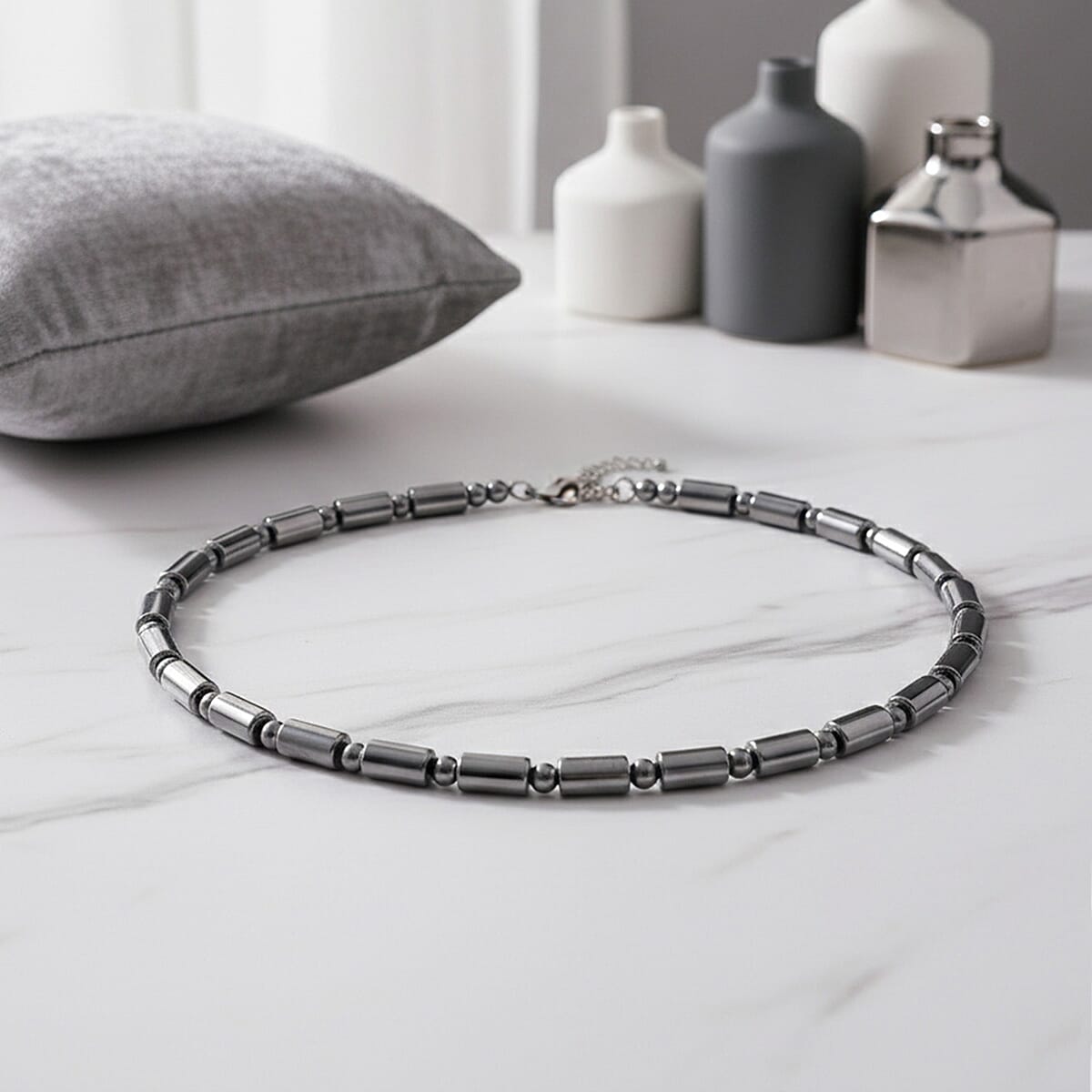 Terahertz 150.00 ctw Fancy and Barrel Beaded Necklace in Stainless Steel 18 Inches image number 1