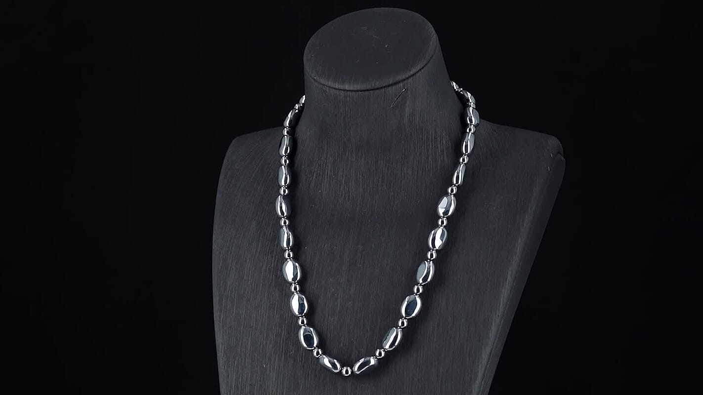 Terahertz 90.00 ctw Fancy and Barrel Beaded Necklace in Stainless Steel 18 Inches
