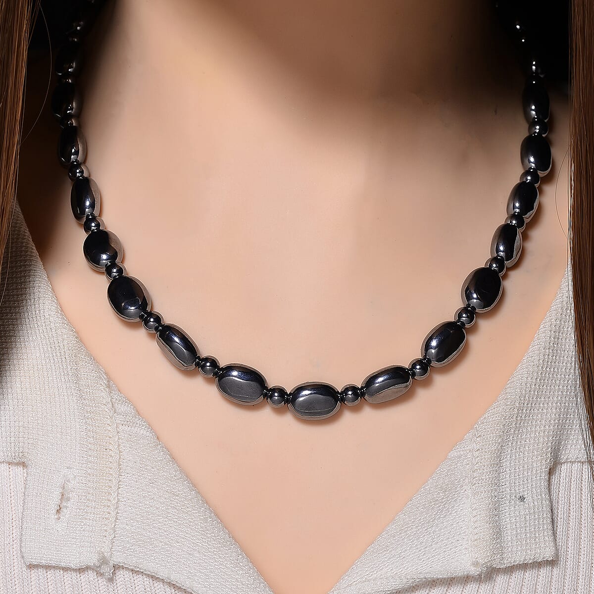 Terahertz 90.00 ctw Fancy and Barrel Beaded Necklace in Stainless Steel 18 Inches image number 2
