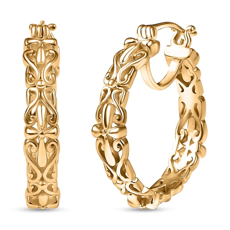 EverTrue Bronzella Collection Victorian Scroll Hoop Earrings in 18K YG Plated Bronze