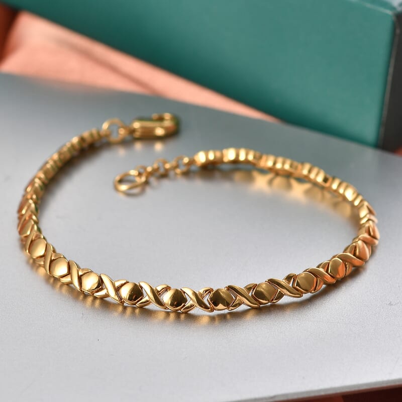 EverTrue Bronzella Collection Infinity Link XOXO Bracelet in 18K Yellow Gold Plated Bronze (6.50 In)