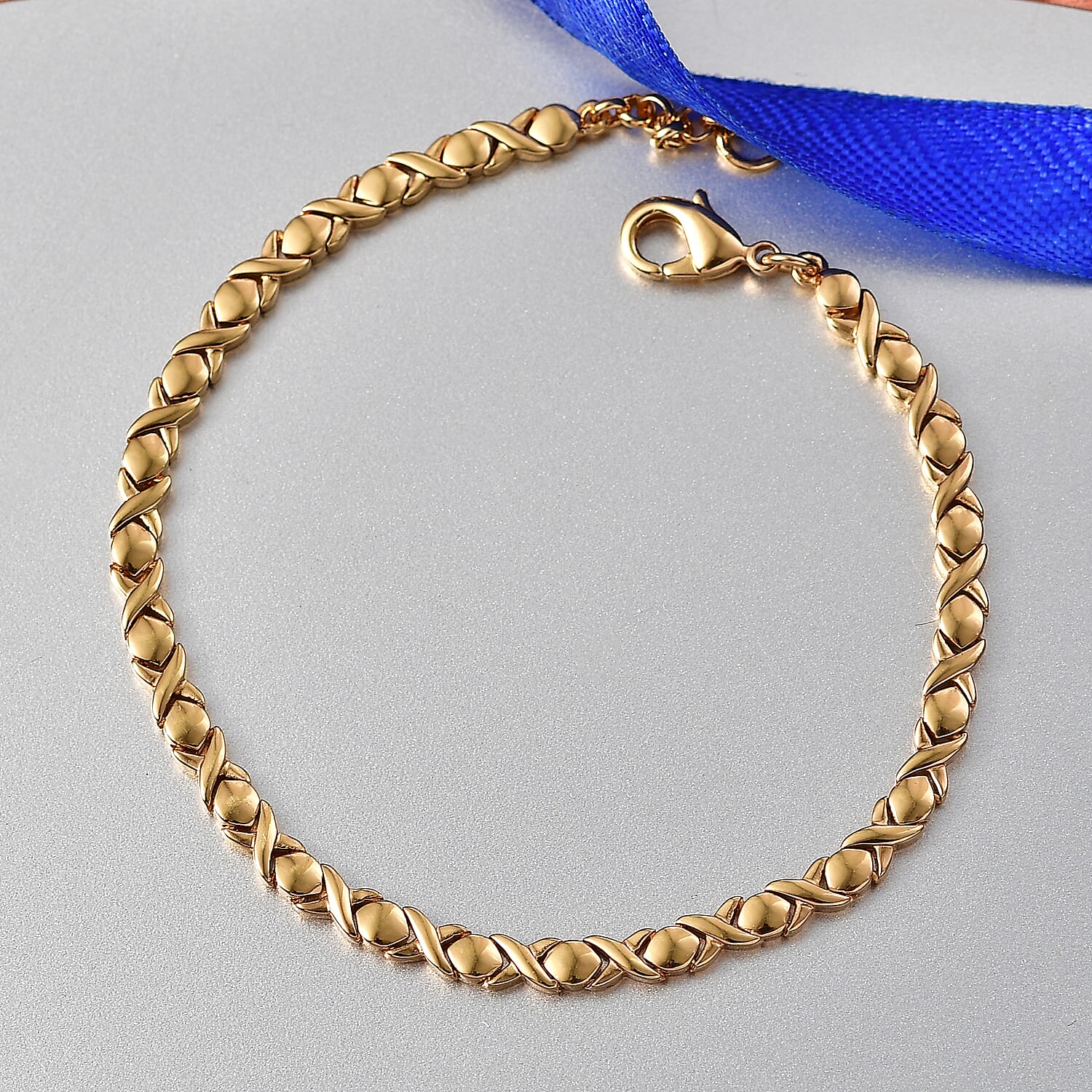 EverTrue Bronzella Collection Infinity Link XOXO Bracelet in 18K Yellow Gold Plated Bronze (8.00 In)