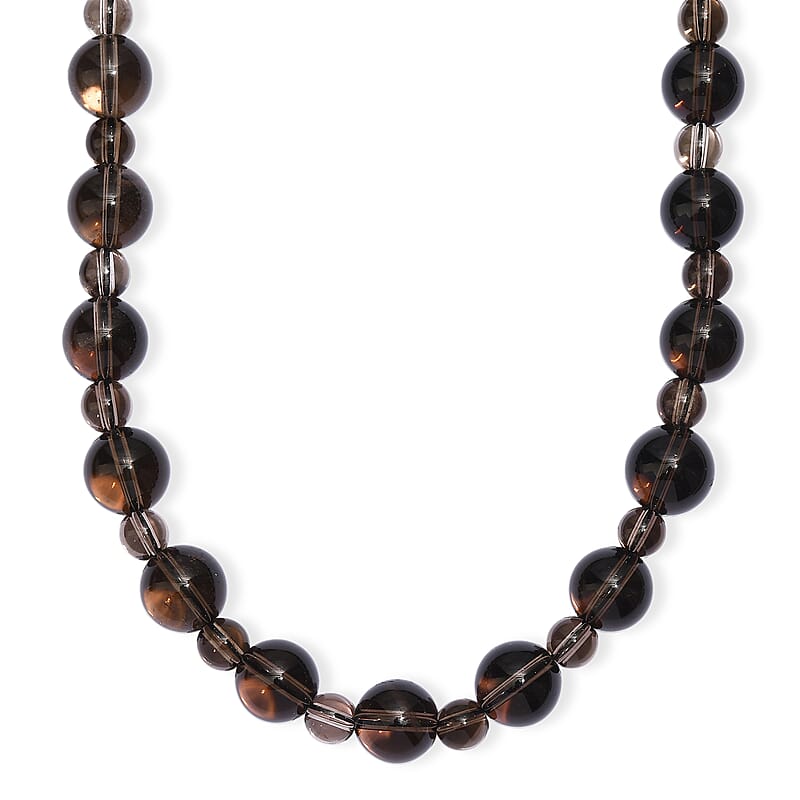 EverTrue Brazilian Smoky Quartz 382.00 ctw Beaded Necklace (20 Inches) in Platinum Bond