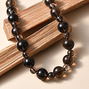 EverTrue Brazilian Smoky Quartz 382.00 ctw Beaded Necklace (20 Inches) in Platinum Bond