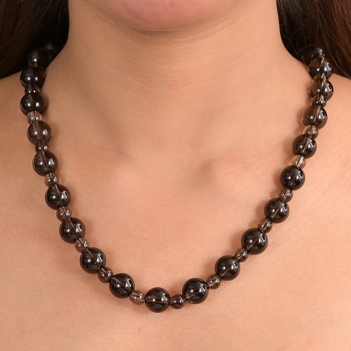 EverTrue Brazilian Smoky Quartz 382.00 ctw Beaded Necklace (20 Inches) in Platinum Bond image number 2