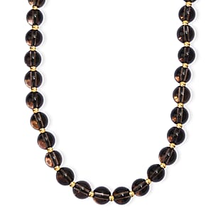 EverTrue Brazilian Smoky Quartz 130.00 ctw Beaded Necklace in 18K YG Plated and Stainless Steel (18 Inches)