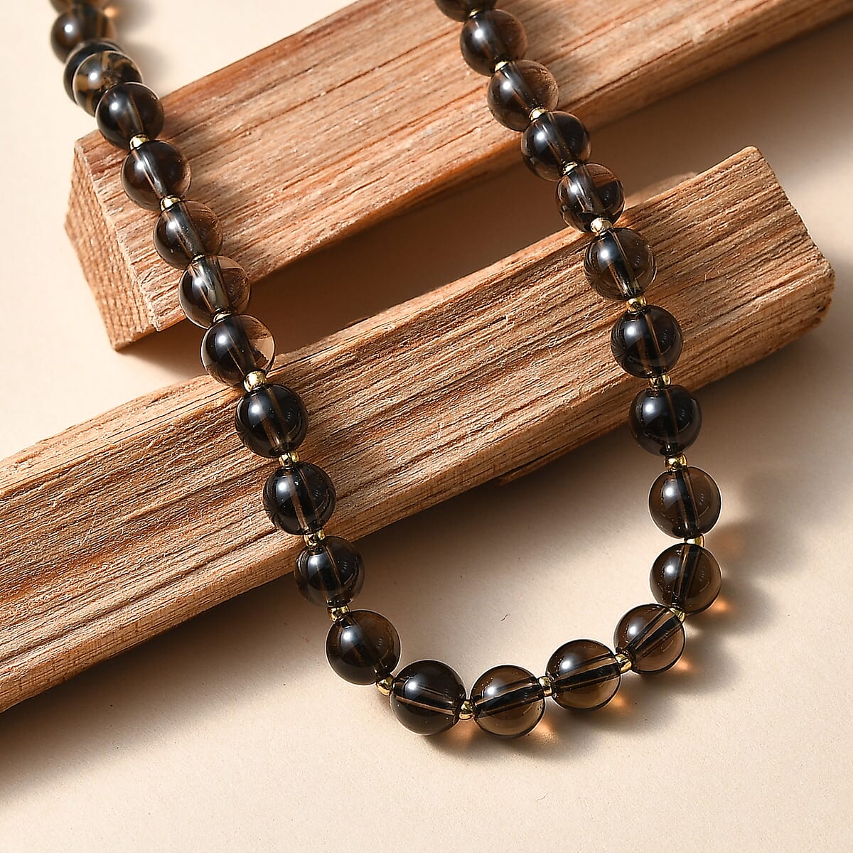 EverTrue Brazilian Smoky Quartz 130.00 ctw Beaded Necklace in 18K YG Plated and Stainless Steel (18 Inches) image number 1