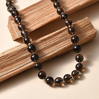 EverTrue Brazilian Smoky Quartz 130.00 ctw Beaded Necklace in 18K YG Plated and Stainless Steel (18 Inches)