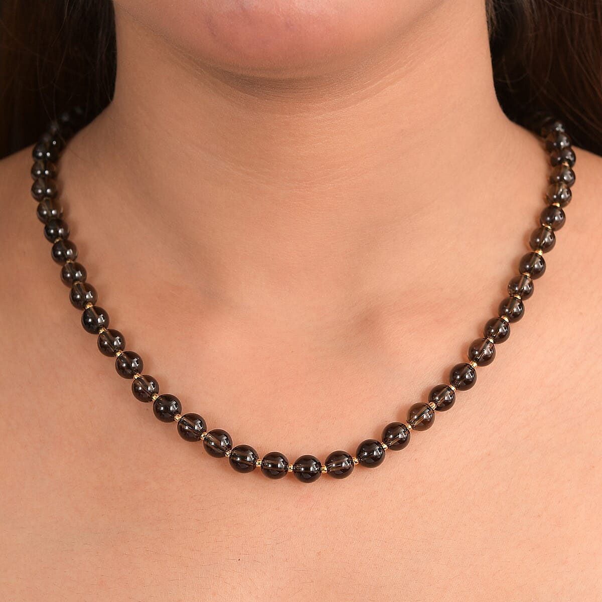 EverTrue Brazilian Smoky Quartz 130.00 ctw Beaded Necklace in 18K YG Plated and Stainless Steel (18 Inches) image number 2