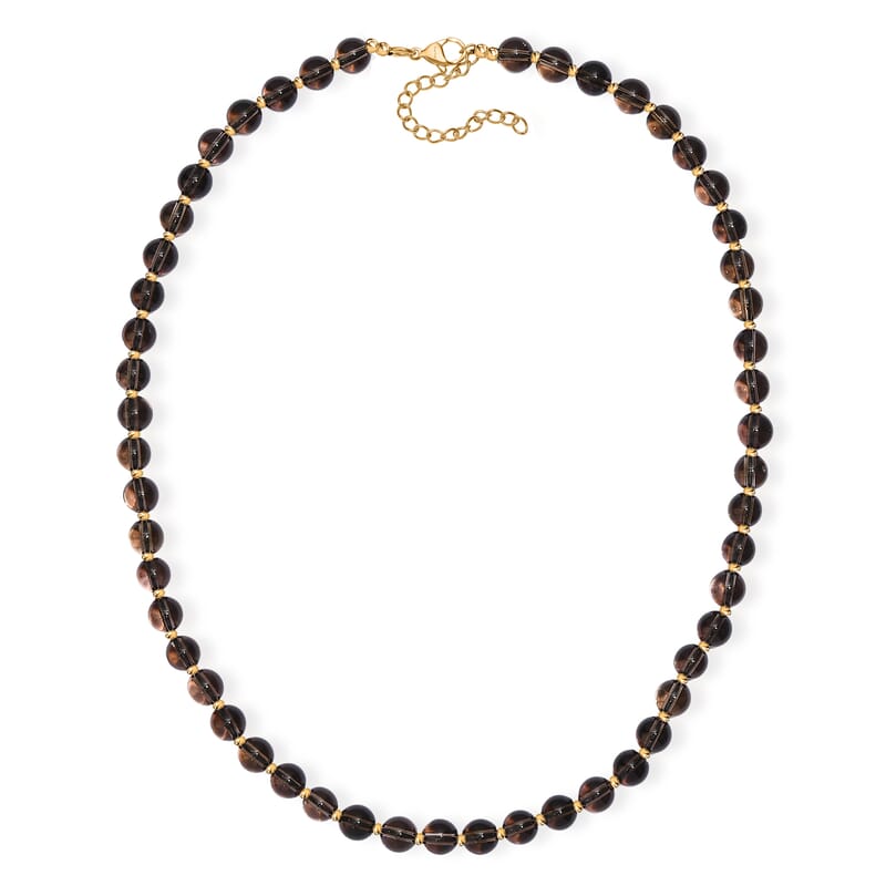 EverTrue Brazilian Smoky Quartz 130.00 ctw Beaded Necklace in 18K YG Plated and Stainless Steel (18 Inches)