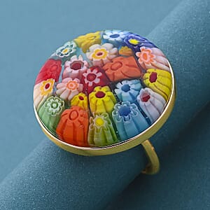 Multi Color Murano Style Solitaire Ring in 10K Yellow Gold (Size 6.0)