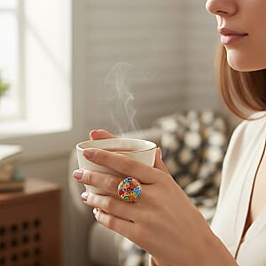 Multi Color Murano Style Solitaire Ring in 10K Yellow Gold (Size 6.0)