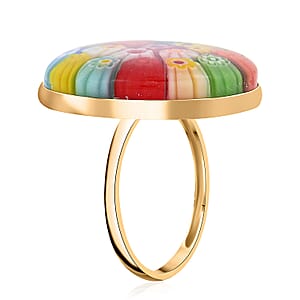 Multi Color Murano Style Solitaire Ring in 10K Yellow Gold (Size 6.0)