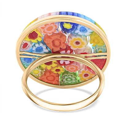 Multi Color Murano Style Solitaire Ring in 10K Yellow Gold (Size 6.0)