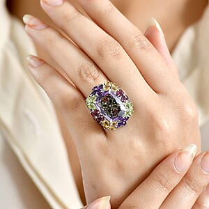 GP Italian Garden Collection Rose De France Amethyst, Multi Gemstone Ring in Rhodium Over Sterling Silver 15.70 ctw (Size 10.0)