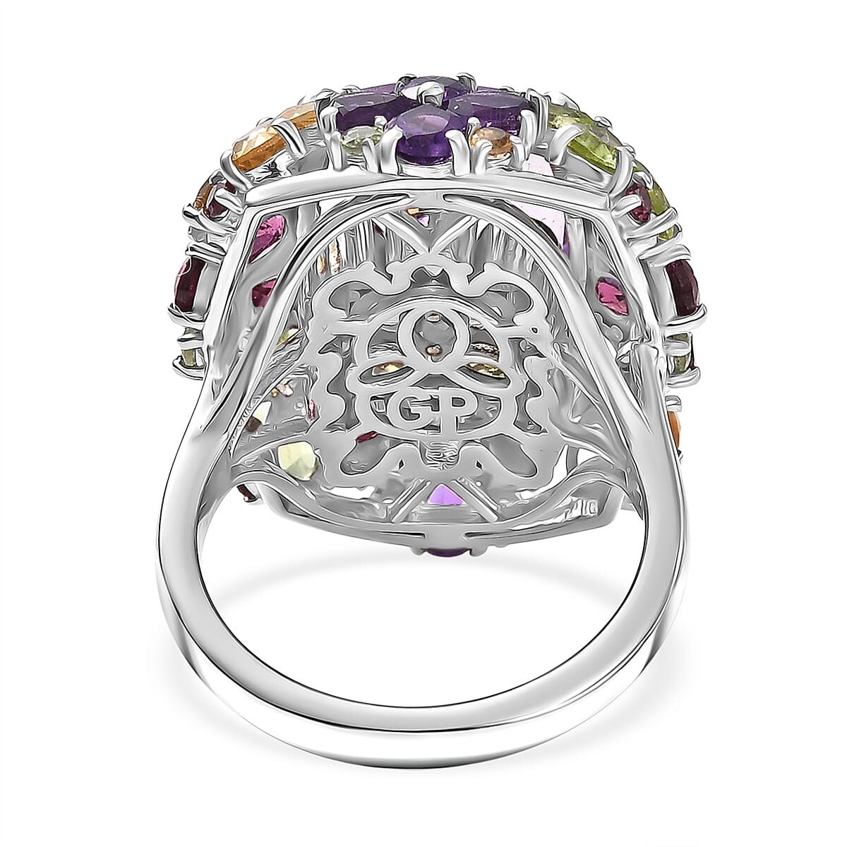 GP Italian Garden Collection Premium Rose De France Amethyst and Multi Gemstone 15.70 ctw Ring in Rhodium Over Sterling Silver (Size 10.0) (Del. in 12-15 Days)  image number 5