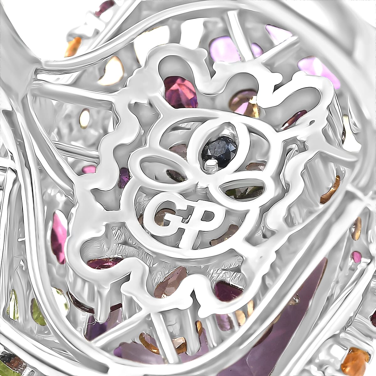 GP Italian Garden Collection Premium Rose De France Amethyst and Multi Gemstone 15.70 ctw Ring in Rhodium Over Sterling Silver (Size 10.0) (Del. in 12-15 Days)  image number 6